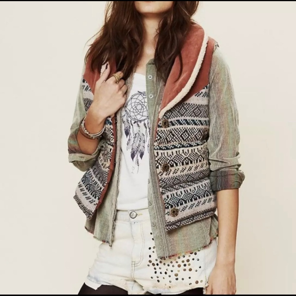 Free People Reversible Vest Corduroy Fair Isle Small Winter